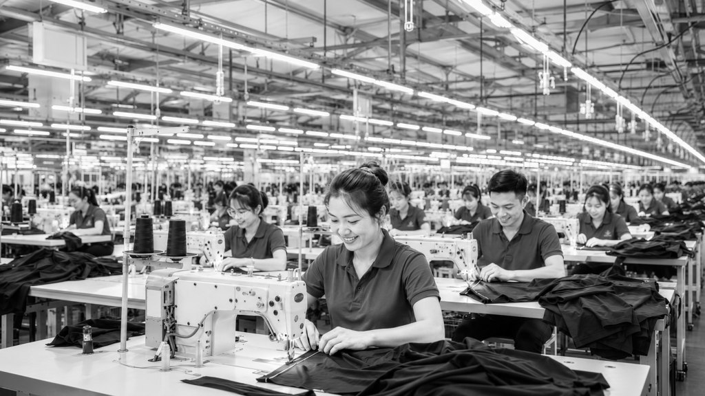 Sewing operator on a high-volume production line