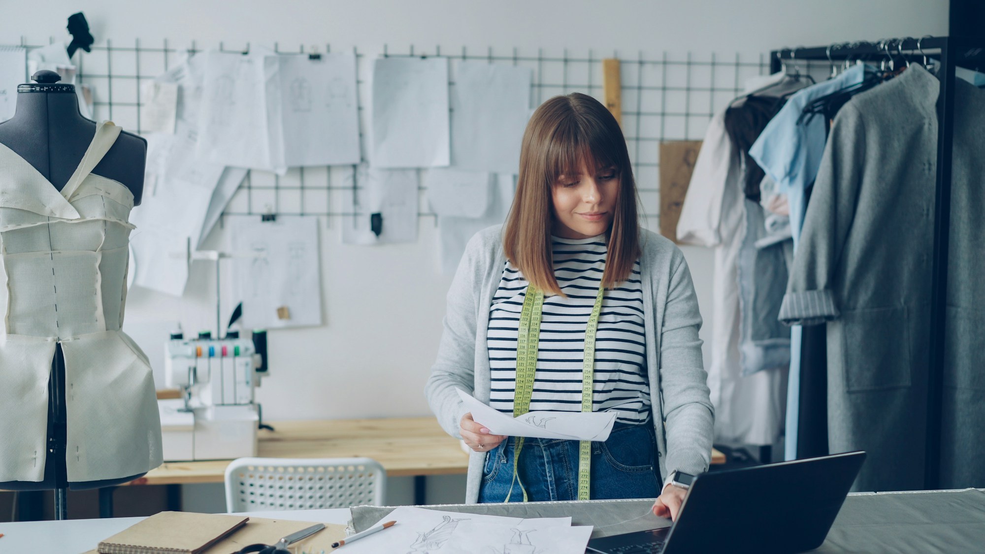 Designer working in a fashion design studio