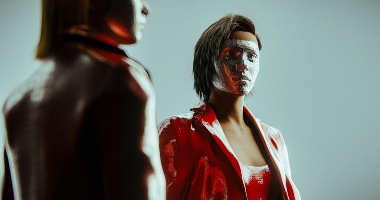 Model in a red fashion jacket