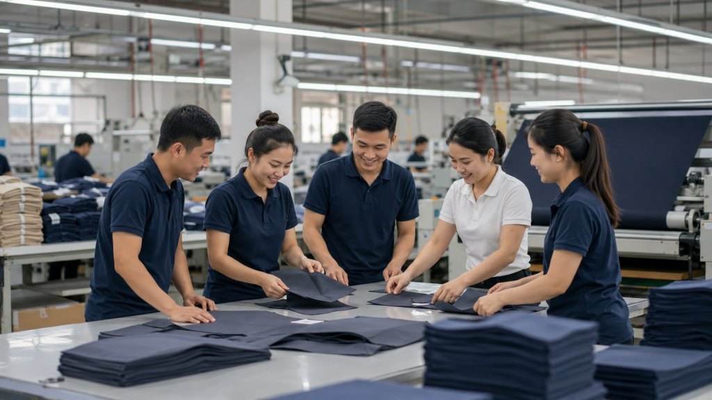 Team checking garments at a Vietnam clothing manufacturer