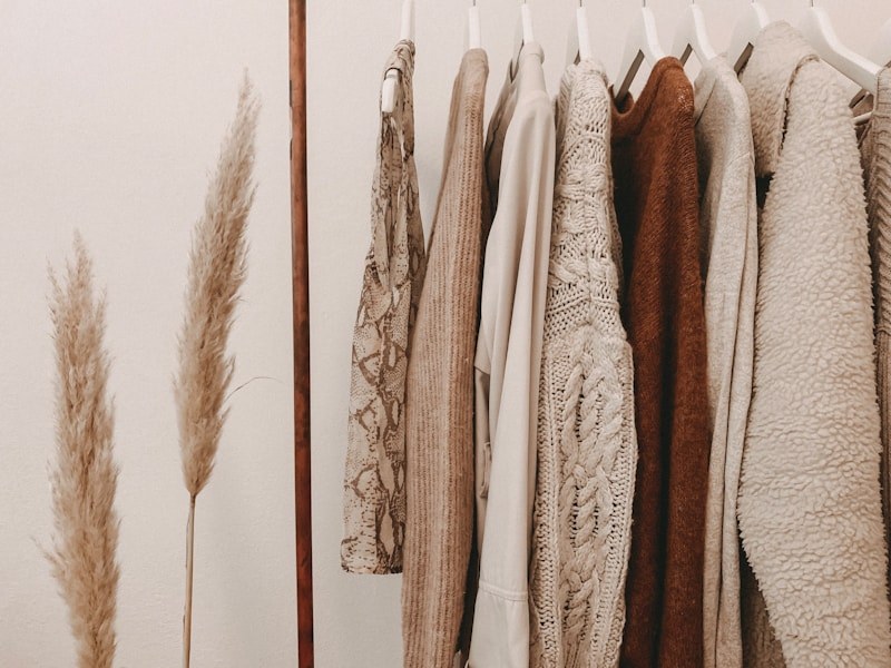 Knitwear samples on a clothing rail